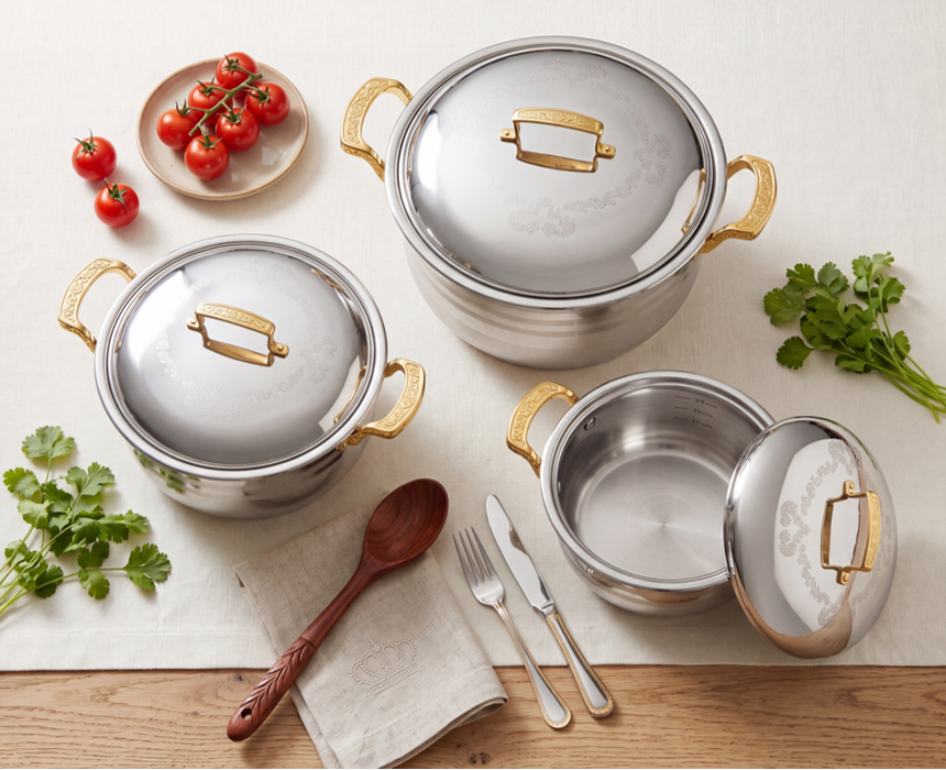 cookware set 6 piece stainless steel gold handle el 8832j