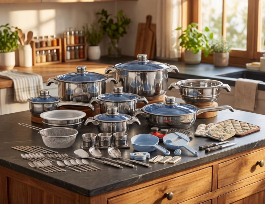 cookware set 80 piece stainless steel black handle s 80 b