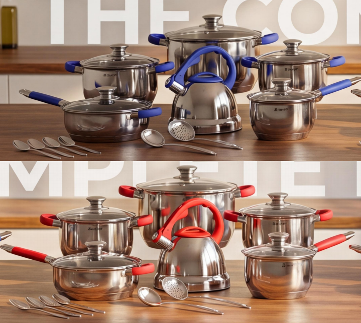 cookware set stainless steel silicone handle red blue z 1212 b