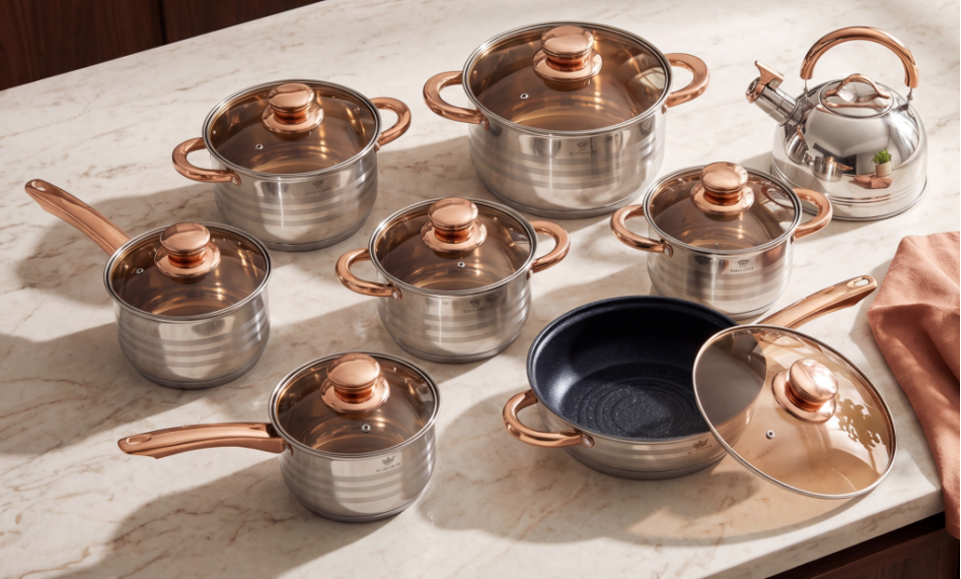 stockpot with kettle 2 5l stainless steel gold handle st 5812 b